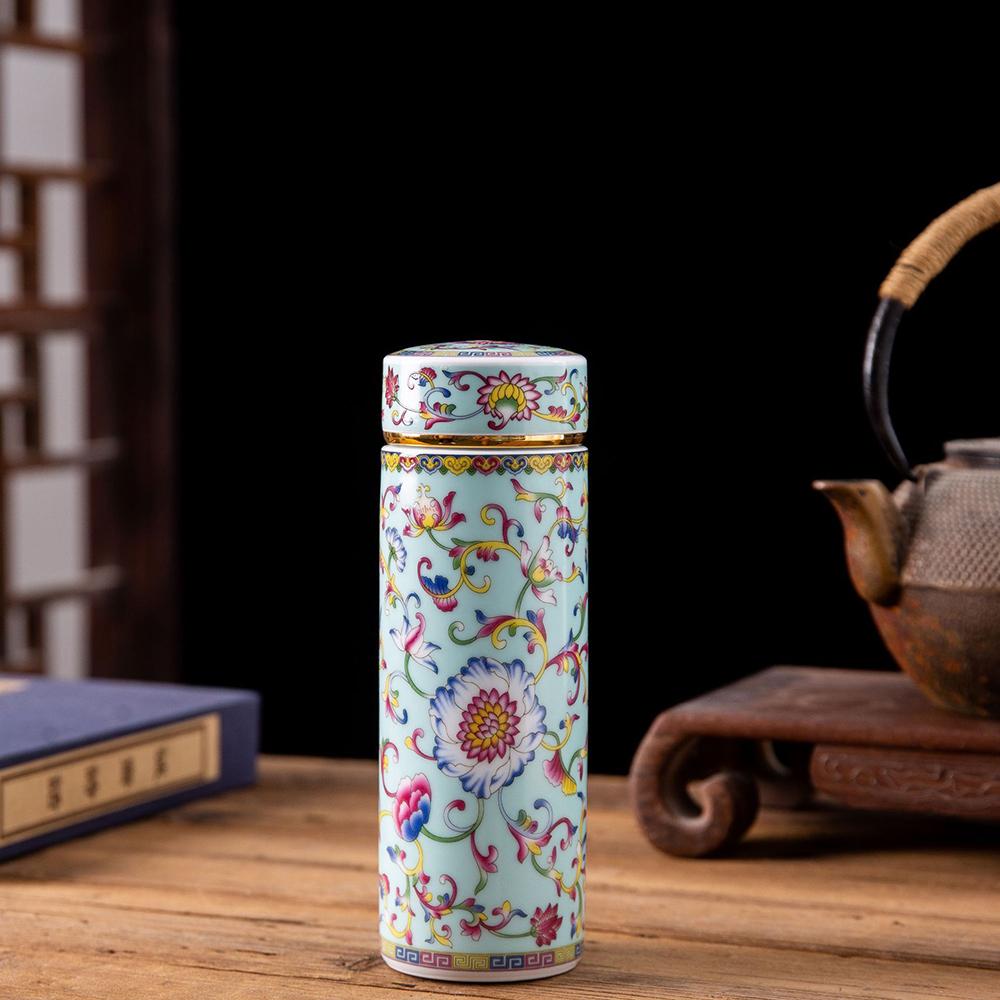 

New Ceramic household thermos Mug for men and women Enamel Cup double liner blue and white porcelain cup gift 1pcs