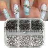 Nail Art Jewelry 6-Grid Boxed Black Silver Rivet Punk Bullet Nail Art Jewelry