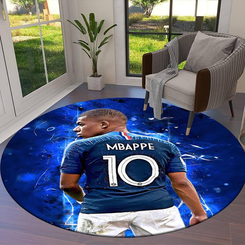 Mbappe Round Area Rug,Carpet Rug for Living Room Bedroom Sofa Playroom Decor,Non-slip Floor Mat