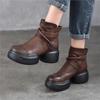 Genuine Leather Retro Thick Soled Short Boots Versatile Round Toe Women's Platform Boots