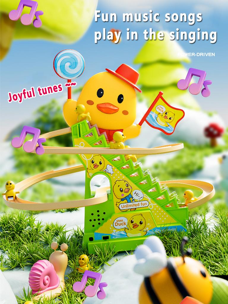 Track Sliding Little Duck Toy Climbing Stairs Duck Music Lights Children's Educational Memory Counting Toy for Role Play