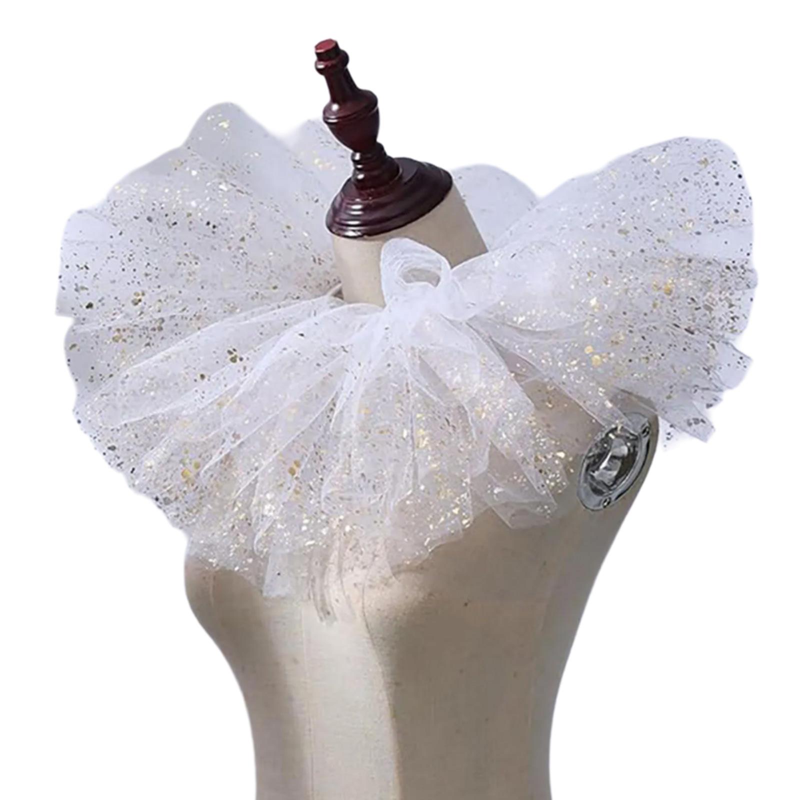 

Викторианский Ренессанс Гофрированный сетчатый накладной воротник Металлизированный фольгированный тюль Жабо для шеи Шаль для костюмированных вечеринок Клоунский чокер белый