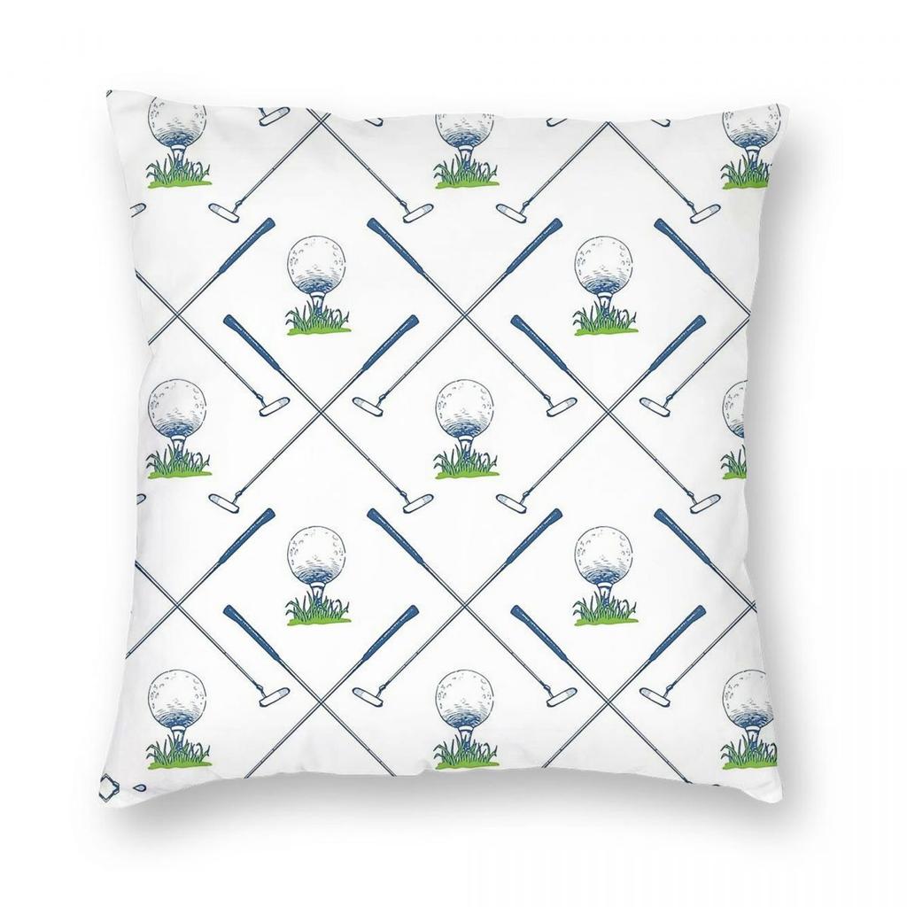 Golf Course Golf Clubs Square Pillowcase Polyester Linen Velvet Pattern Zip Decorative Room Cushion Cover Wholesale