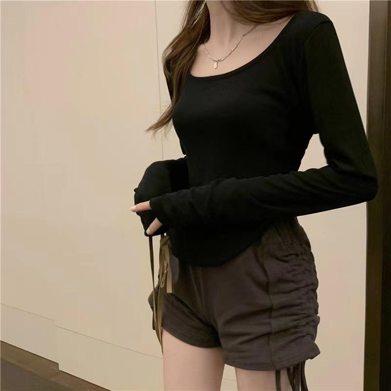 Women's Slim-Fit Irregular Long-Sleeve Top - Trendy Autumn Base Layer