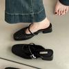 Simple retro mesh one-word pointed head thick heel high heel slippers summer temperament woven versatile soft sole sandals women's shoes