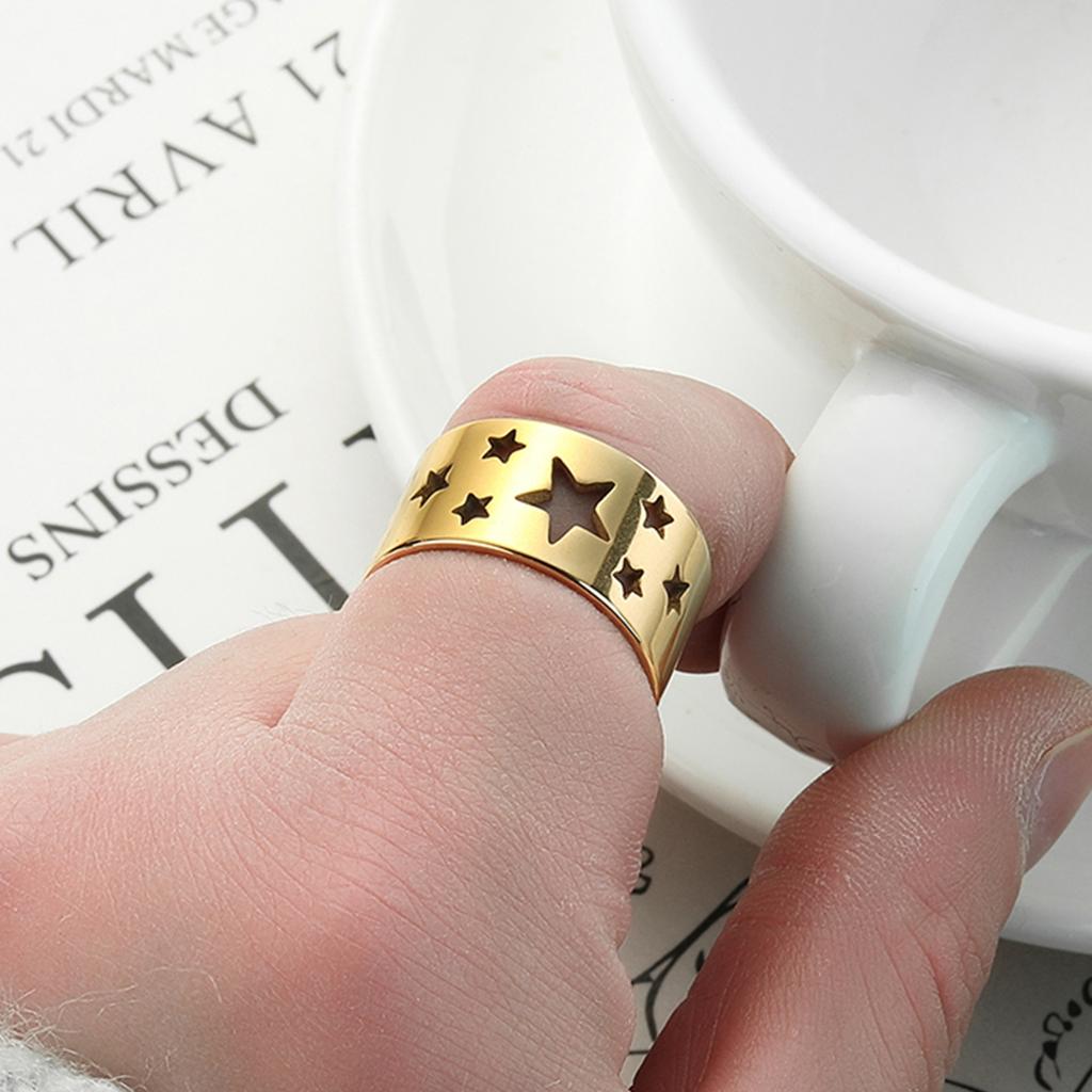 Kinitial April Stainless Steel Star Ring Women's Cutout Ring Broadband Ring Boyfriend Ring Stainless Steel Ring New Gifts