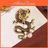 Men Style Enamel Chinese Brooch Dragon Shape Faux Pearl Pin Clothing Coat Badge Jewelry Party Accessories