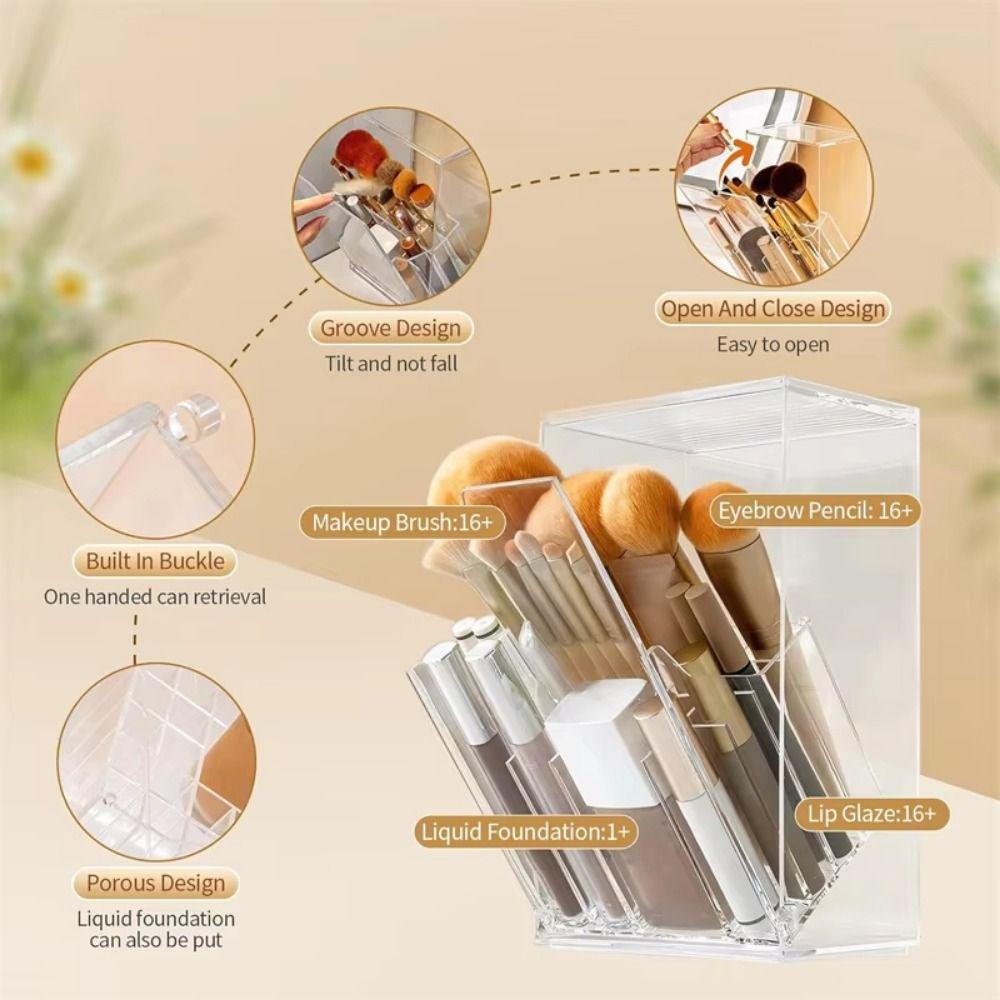 Flip-Top Cosmetic Brush Storage Box with Lid Cosmetics Tools Organizer  Bathroom
