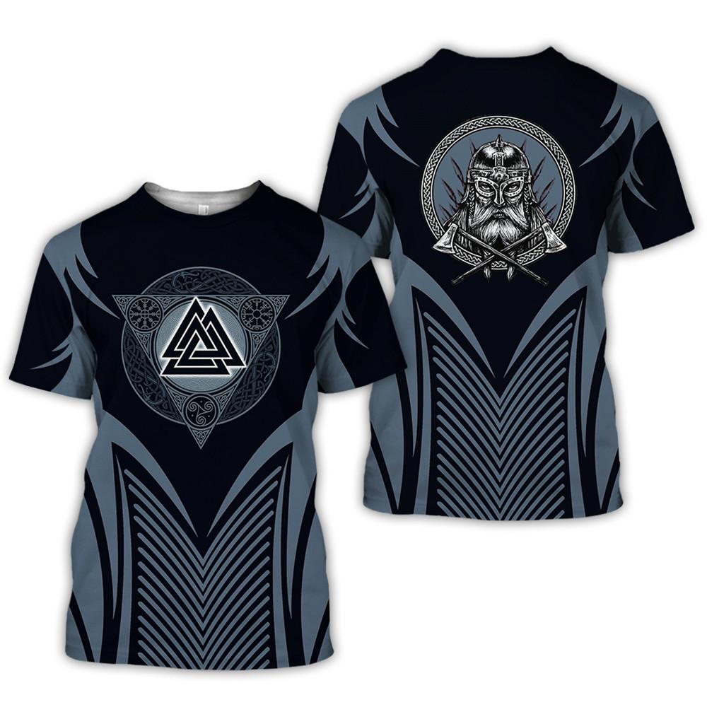 Latest Viking Symbol Printed T-shirt Men's Summer Short-sleeved Harajuku T-shirt Men's Street Hip-hop Unisex T-shirt Top 01