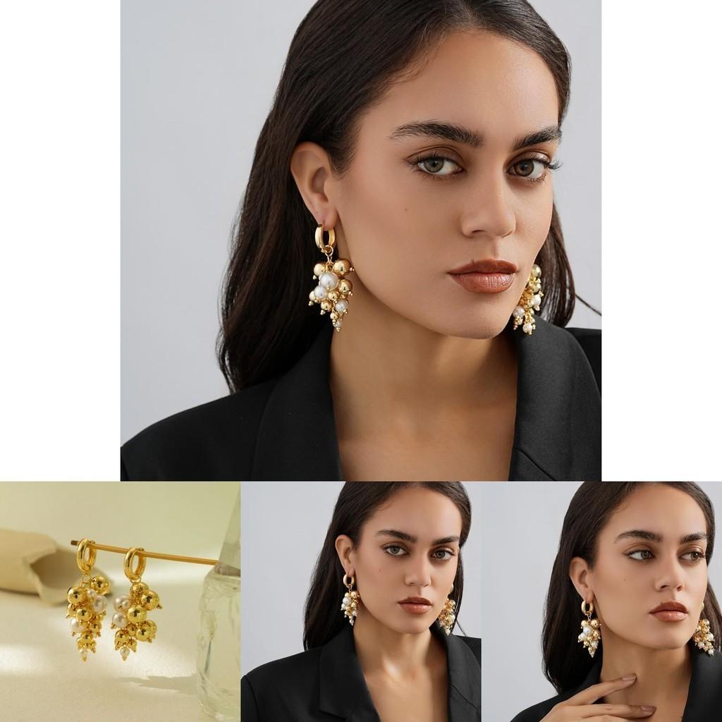 Alloy Gold Chic Geometric Earrings With Faux Pearl Detail Elegance Everyday