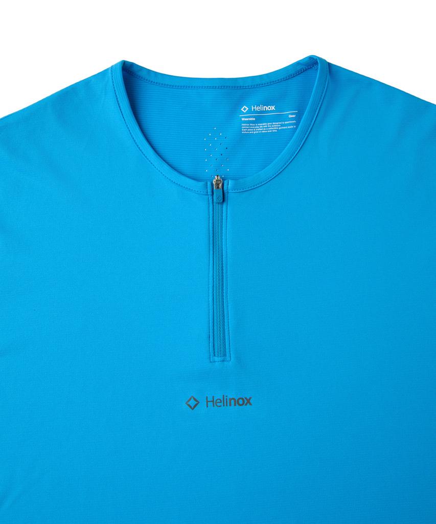 Hellinogseuweeo Zero Round Zip-Up Short Sleeve T-Shirt_Cyan Blue