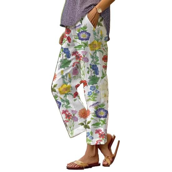 

Women Pants Adjustable Drawstring Mid-Waist Wide Leg Trousers with Pockets Loose Fit 3D Digital Print Long Pants Daily Wear S C