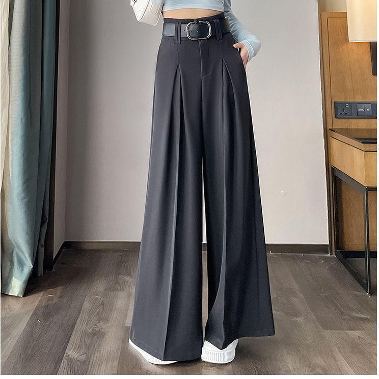 

Women s Black High-Waisted Wide-Leg Pleated Pants - Versatile Slimming Casual Suit for Spring/Autumn L (105-120 jin)