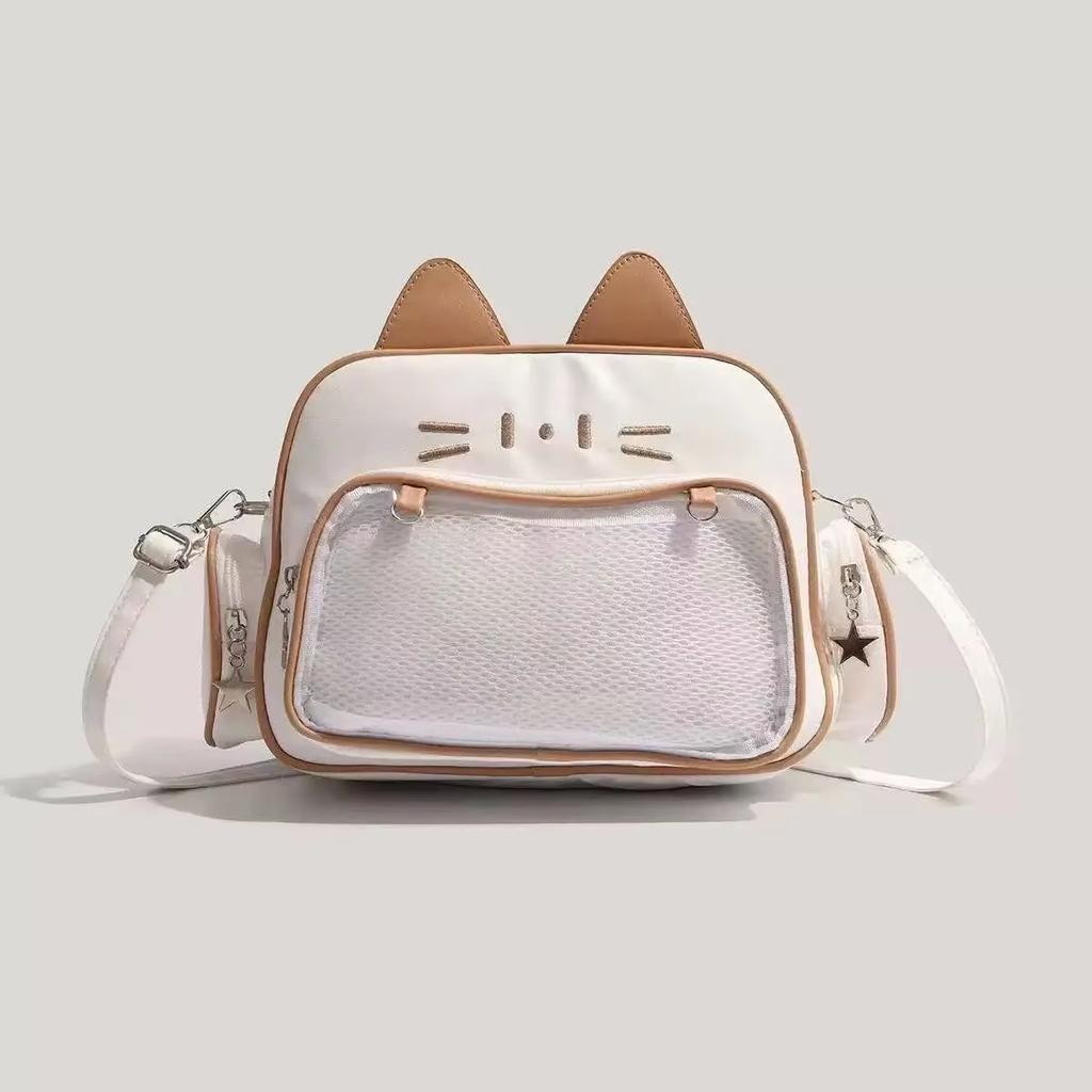 New Korean Kawaii Cat Ita Bag Cute PU Shoulder Bag Girls Transparent Pocket Harajuku Crossbody Bag Women's Fashion Backpacks
