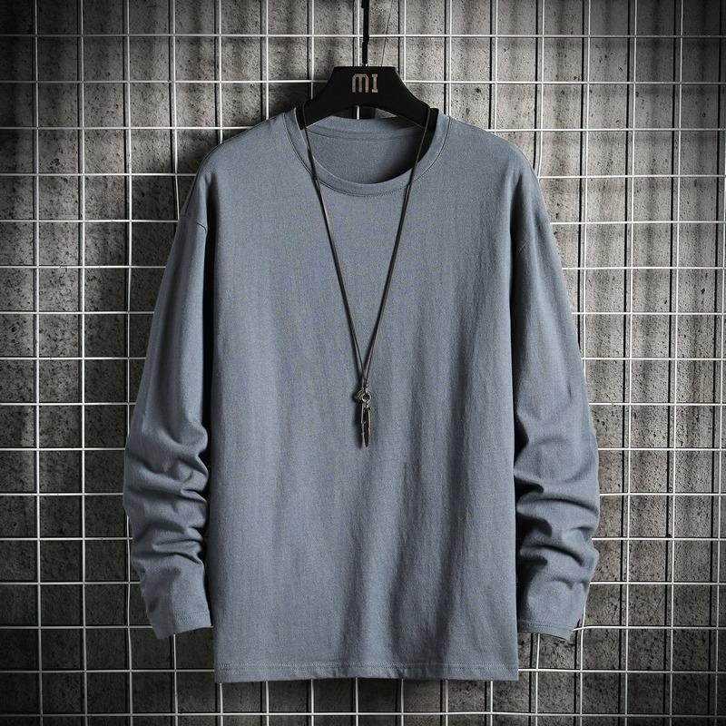 Men's Long-sleeved T-shirt Spring and Autumn New Autumn Clothes Autumn Clothes Tops Loose Solid Color