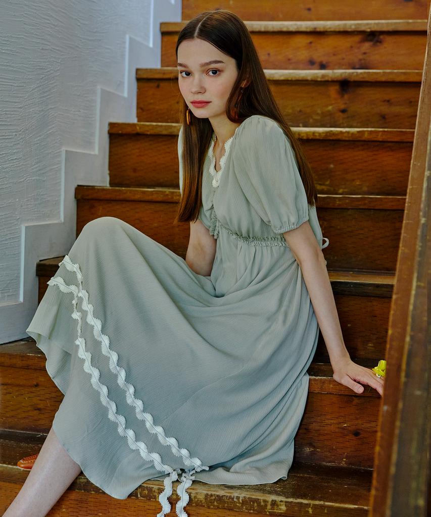 Etmont Pleated Wave Tape Dress Light Green