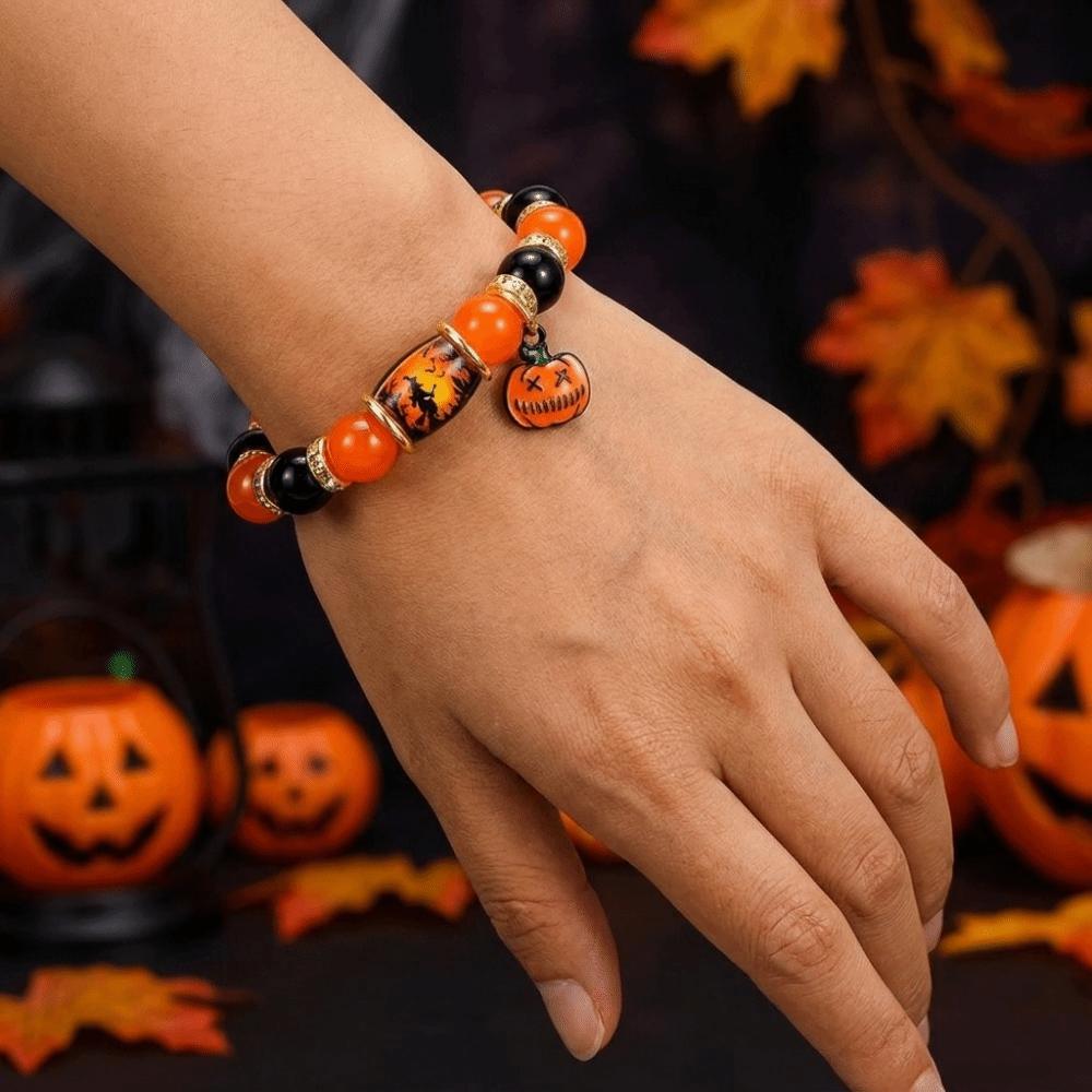 Colorful Beads Halloween Crystal Bracelet Spooky Ghost Bat Charm Bracelet Gift