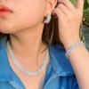 Bridal Jewelry Necklace Earrings Bracelet Three-Piece Chain, Super Flash Zircon Dinner Wedding Set