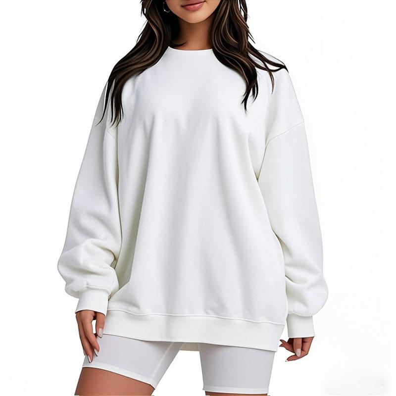 Unisex Crew Neck Long Sleeve Loose Fit Casual Top Solid Color Basic Sweatshirt Korean Fashion Pullover Blouse
