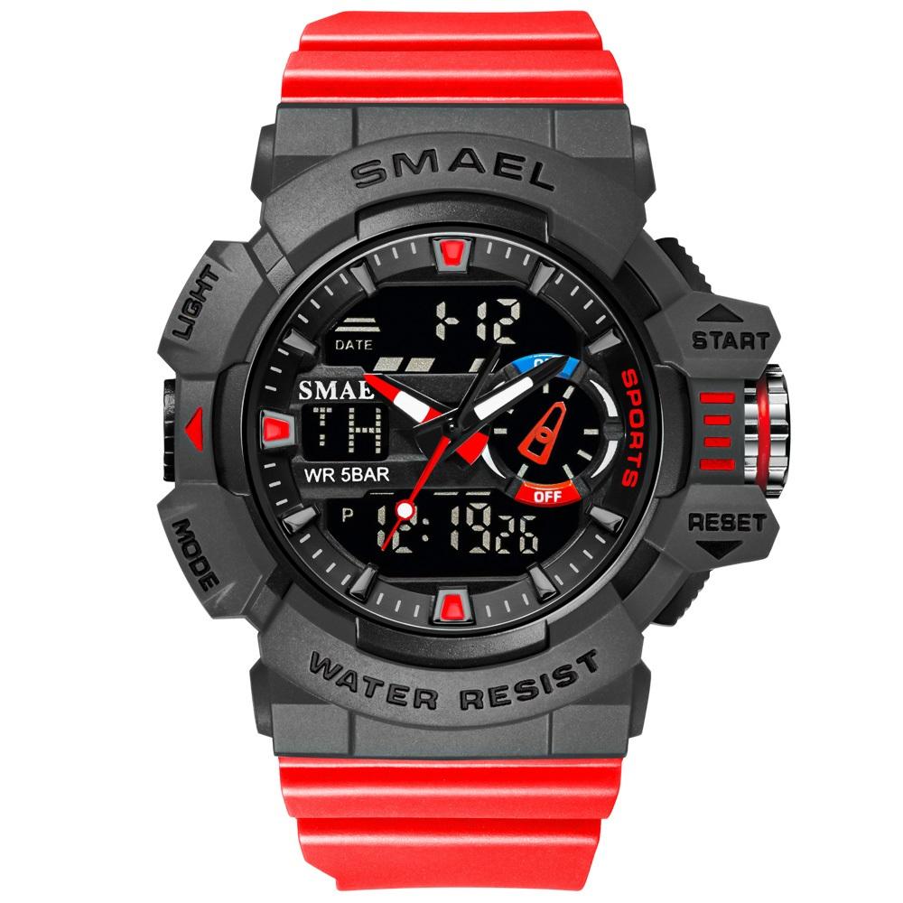 SMAEL Men Sports Watch Military Watches LED Quartz Dual Display Waterproof Outdoor Sport Men's Wristwatches