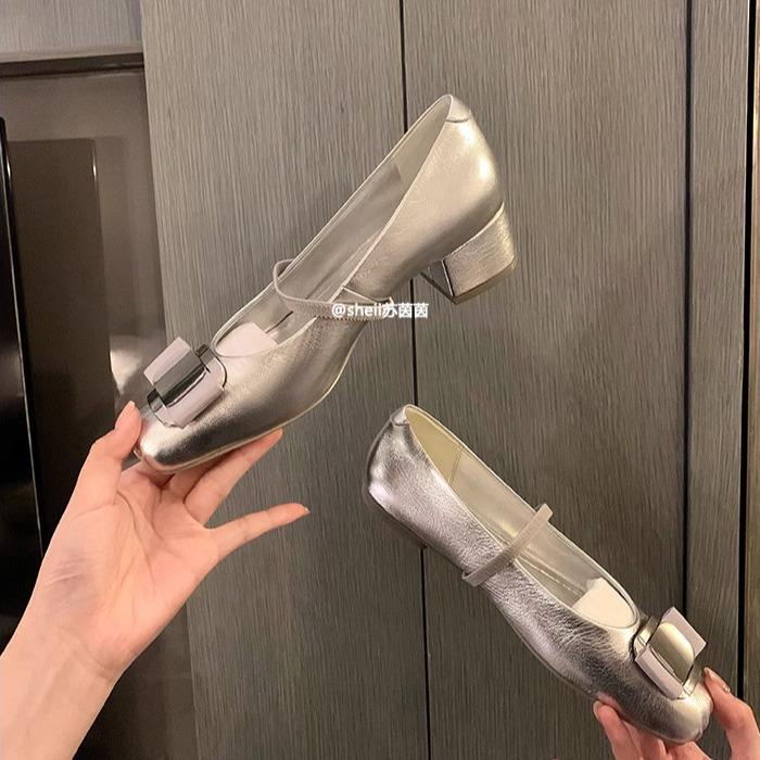 

Туфли-лодочки Мэри Джейн в стиле Су Иинь на массивном каблуке с бантом, кожаные балетки 35