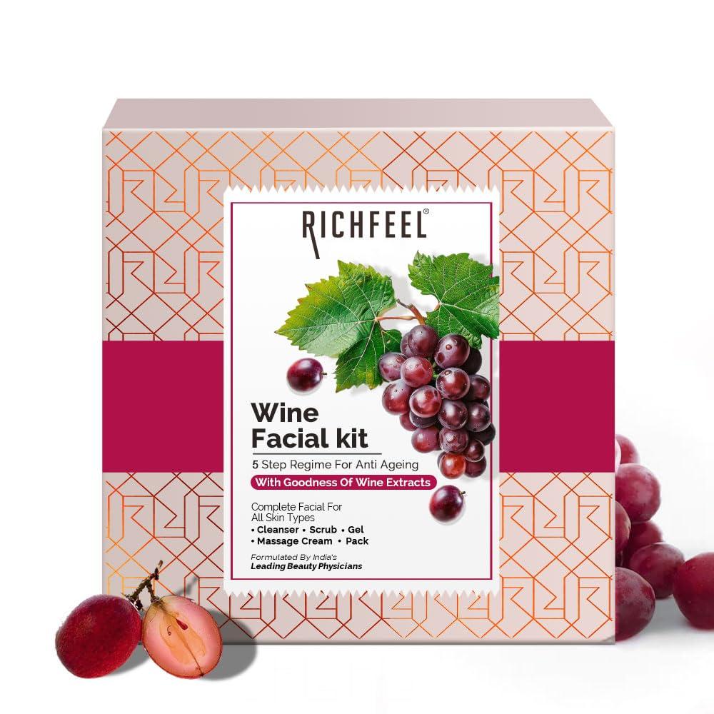 Richfeel Wine Facial Kit for Glowing Skin, Removes Wrinkle, Dark Spots, Reduces & Hyperpigmentation | 30 G