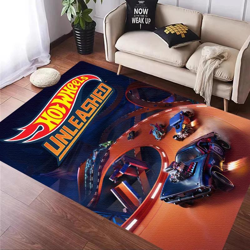 H-Hot Wheels-Themed Large Carpet Mat for Bedroom and Living Room Decor Stylish Area Rug Long Hallway Entryway Doormat Durable