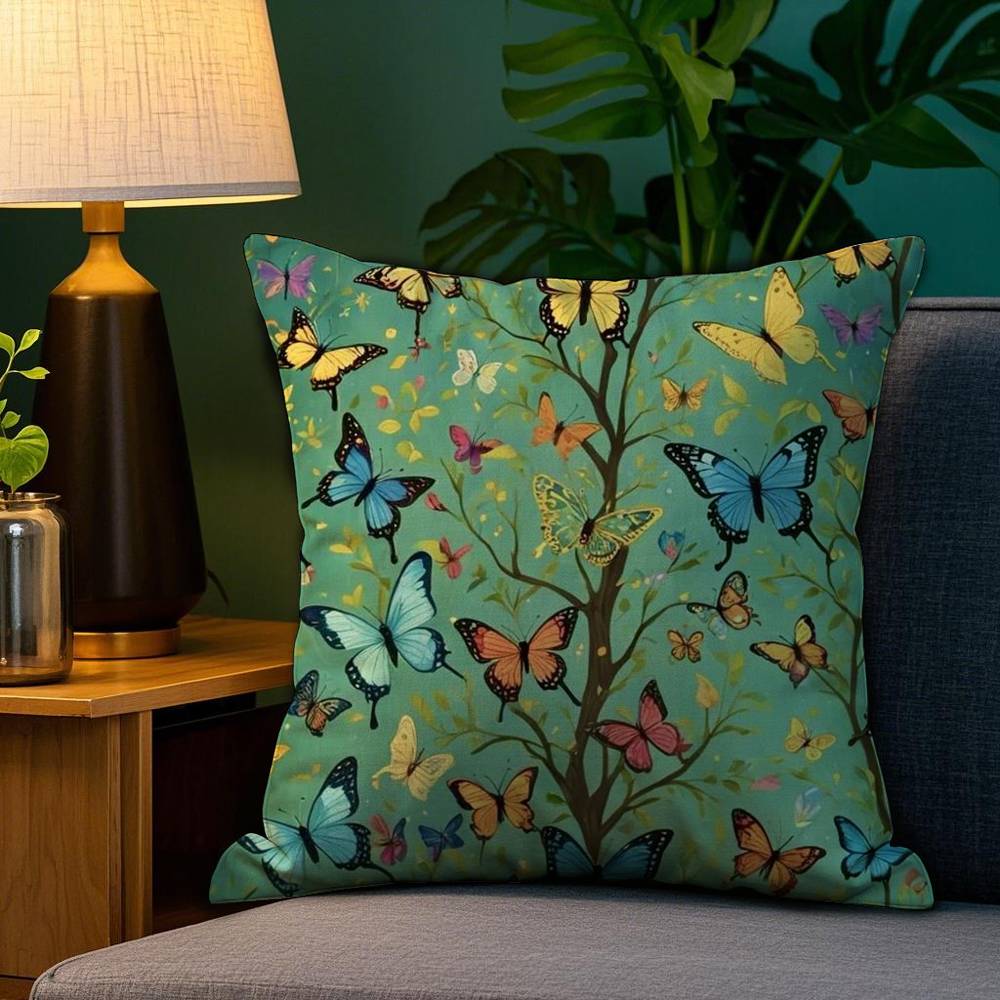 Vantage Retro Anime Butterfly Pillow Case Anti-dustmite Pillowcase Invisible Zipper Silky Short Plush Sofa Cushion Cover