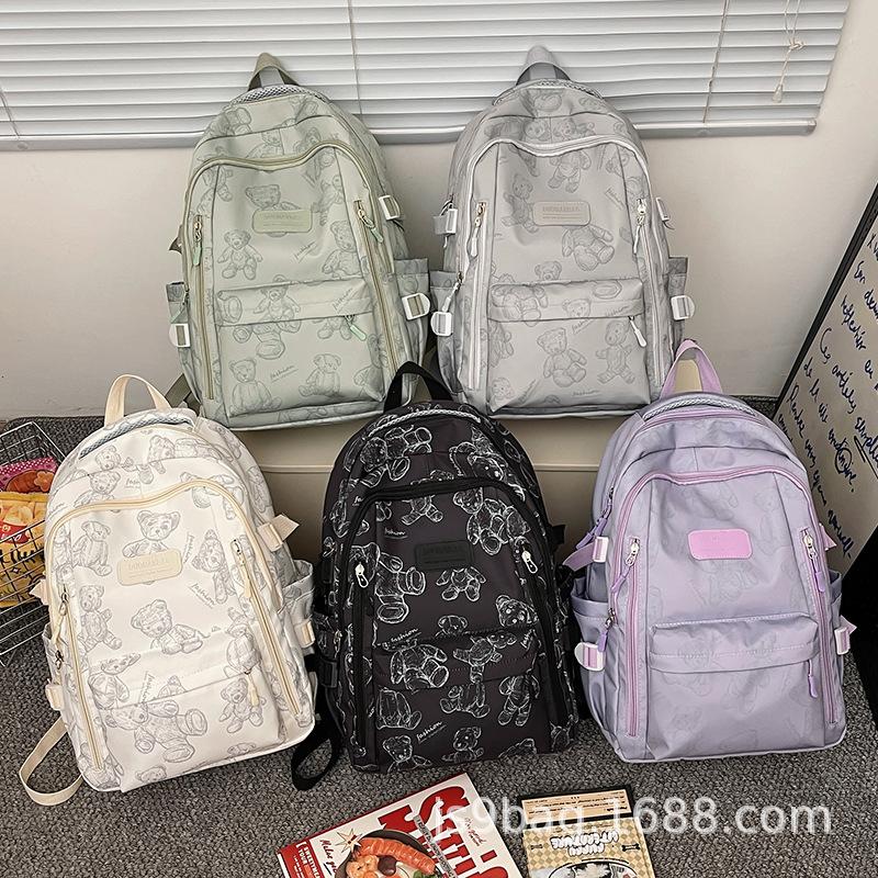 Schoolbag popular schoolbag for male and female junior high school students large capacity simple versatile backpack printed bear new student