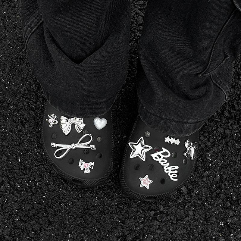 Cave Shoe Accessories, DIY Shoe Buckle, Silver, Imitation Metal, Bow, Cute Barbie Shoe Flower