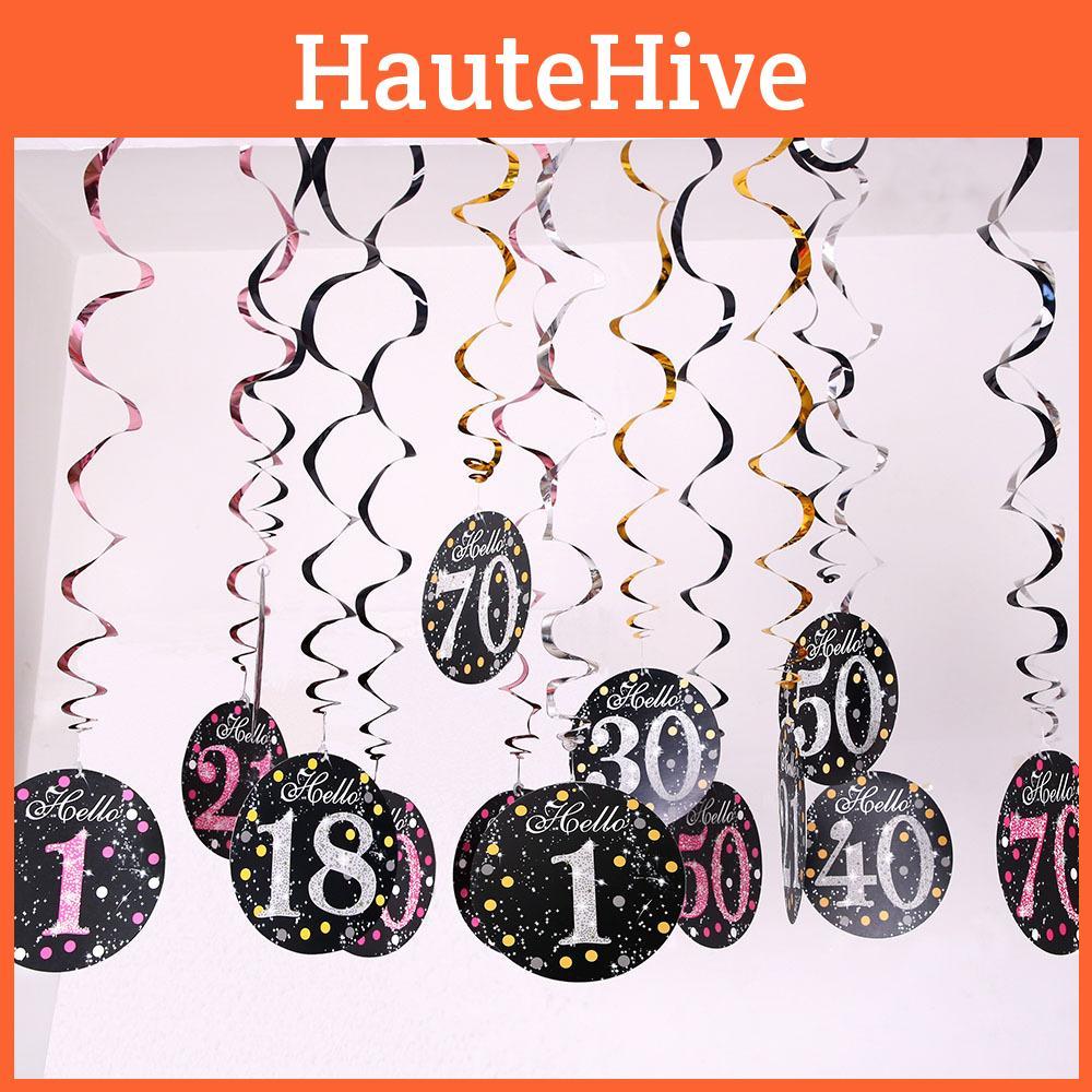 Vibrant Black And Rose Pink Spiral Hanging Decorations For 21st Birthday Parties