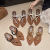 Beautiful cool slippers women's summer wear new flat-bottomed rhinestone sandals beach sandals