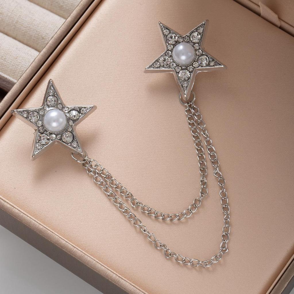 High-End Hexagram Chain Brooch - European & American Design Corsage Pin