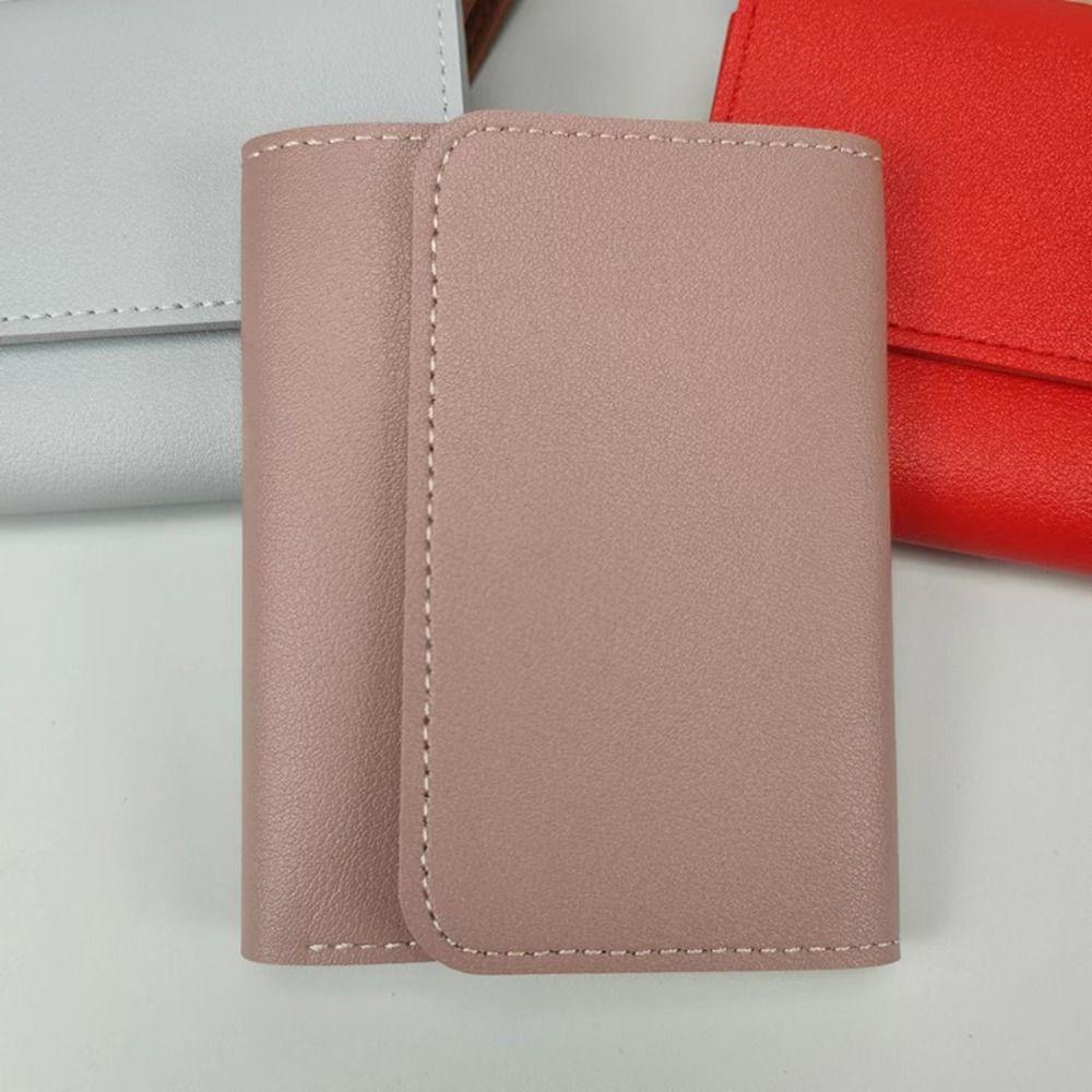 

Simple PU Leather Girl Credit Card Holder Ultra-thin Triple Fold Small Coin Purse Solid Color Short Purses