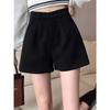 Damen Schwarze Wollene High-Waist A-Linien Weitbein Booty Shorts für Frühling, Herbst und Winter
