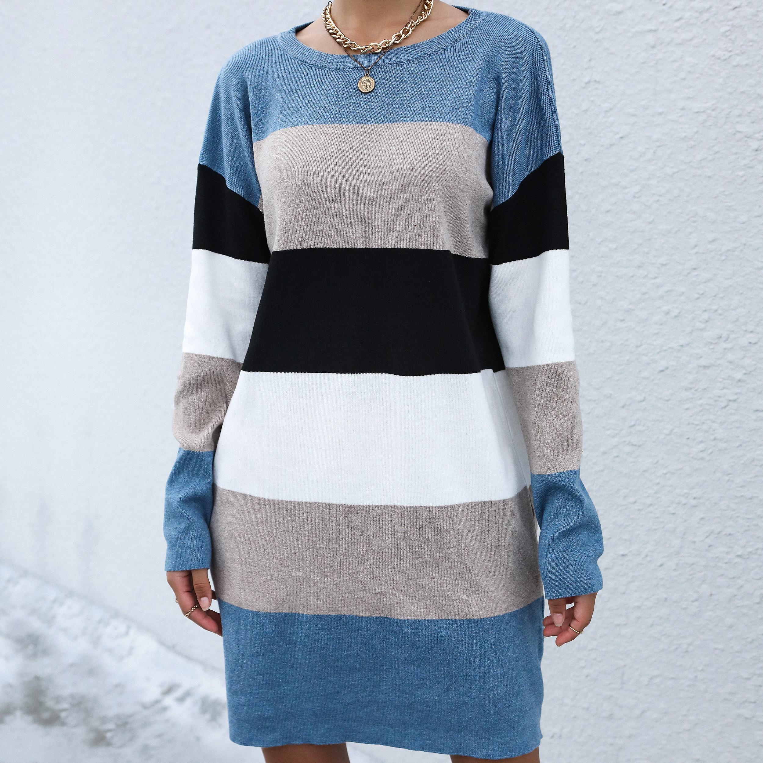 

YYFS женские модные повседневные осенне-зимние свитера с длинным рукавом и круглым вырезом L синий