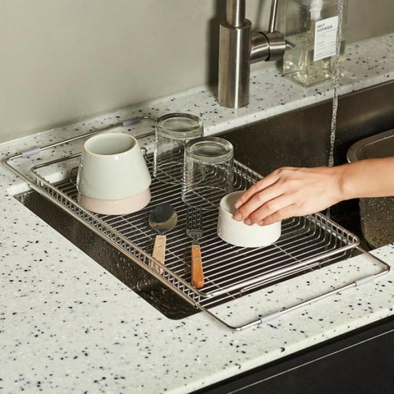 Stainless Steel Expandable Sink Drain Rack Kitchen Counter - Large Capacity Dish Drying Organizer Plates Bowls Utensils