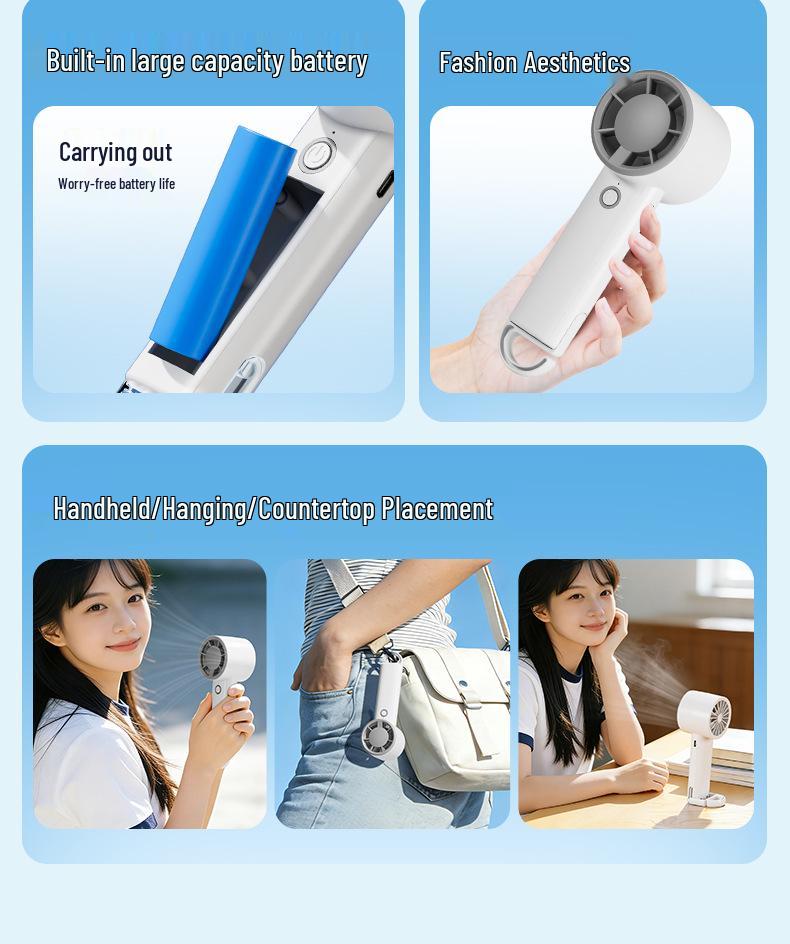 Rechargeable 3-in-1 Mini Handheld Fan: High Wind Power, Multi-Speed, Portable, Outdoor Use.