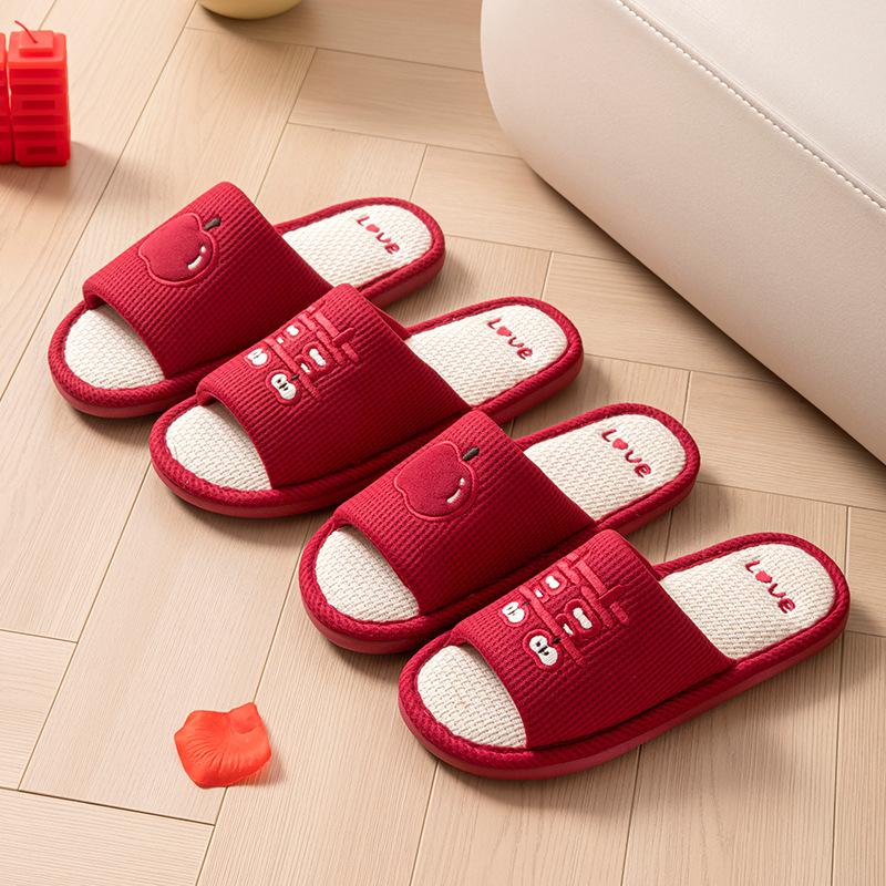 Wedding Slippers Autumn Winter Luxury Red Couple Matching Anti-Slip Breathable Men'S Women'S Home Comfort House Slippers Shoes