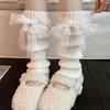 Knit Design Slouch Socks Lace Trim Bow Leg Warmers Japanese Style Lace Trim Socks Winter Season