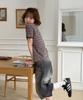 AMOU Amou Multi Stripe Ringer T-Shirts Brown