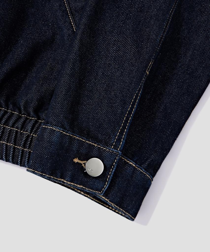 Agod Washed Crop Zip-Up Denim Jacket [Raw Indigo]