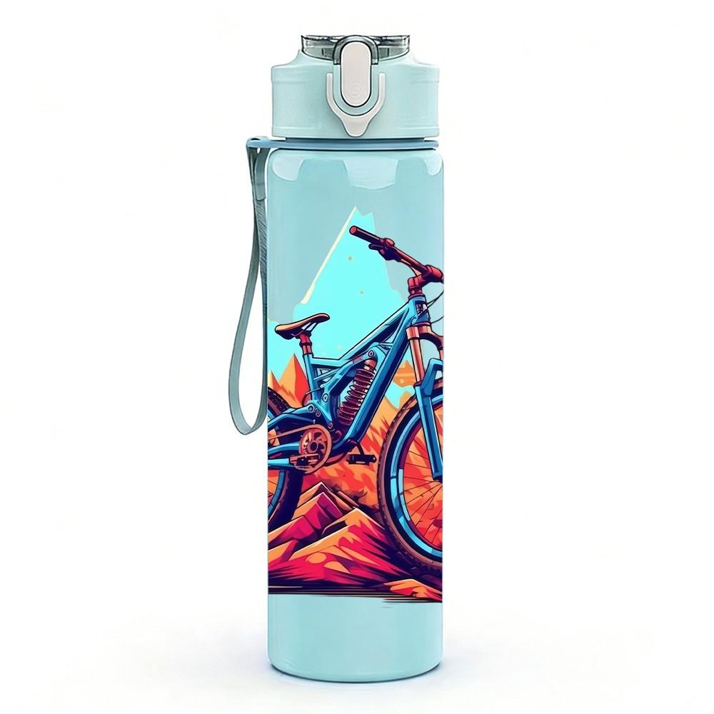 1PC Mountain Bicycle Outdoor Cycling Print 750ml Color Plastic Sports Water Bottle Leakproof Flip Straw Lid Suitable for Sports Office Home Use