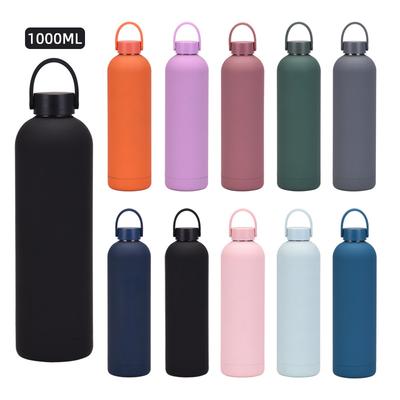 1000Ml Double-Layer Stainless Steel Thermos Cup Portable Handle Outdoor Water Cup Simple Small Mouth Sports Water Bottle