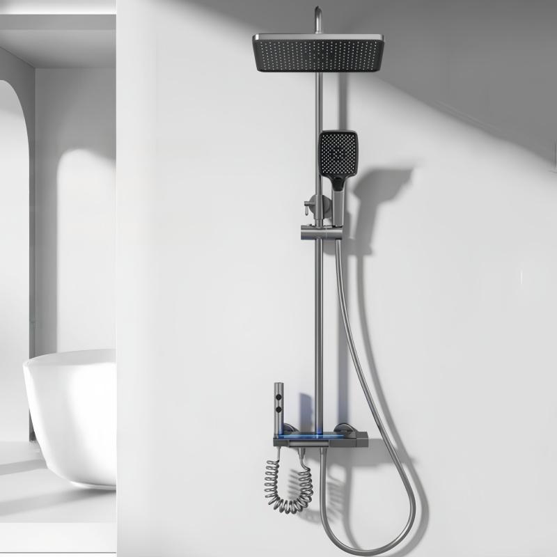 Shower Faucet System With Temperature Digital Display Shower Set Shower Head Hot Cold Brass Bath Faucet Bathroom Set Wall Mount