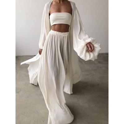 Women's Spring and Summer Fashion Spring and Summer Sexy Jacket Tube Top + Shawl + Pants 3-piece Set