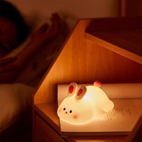 Kinder Niedliches Kleines Kaninchen Nachtlicht Touch Silikon Tier Nachtlampe Wiederaufladbare LED Nachttischlampe Für Kinderzimmer Ideales Geschenk