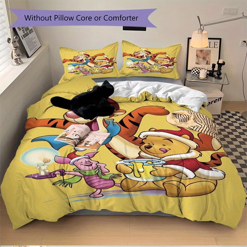 3pcs Christmas Winnie The Pooh Tigger Piglet Quilt Set Soft and Comfortable Bedroom, Guest Room and Dorm Decor Bedding Set Q008