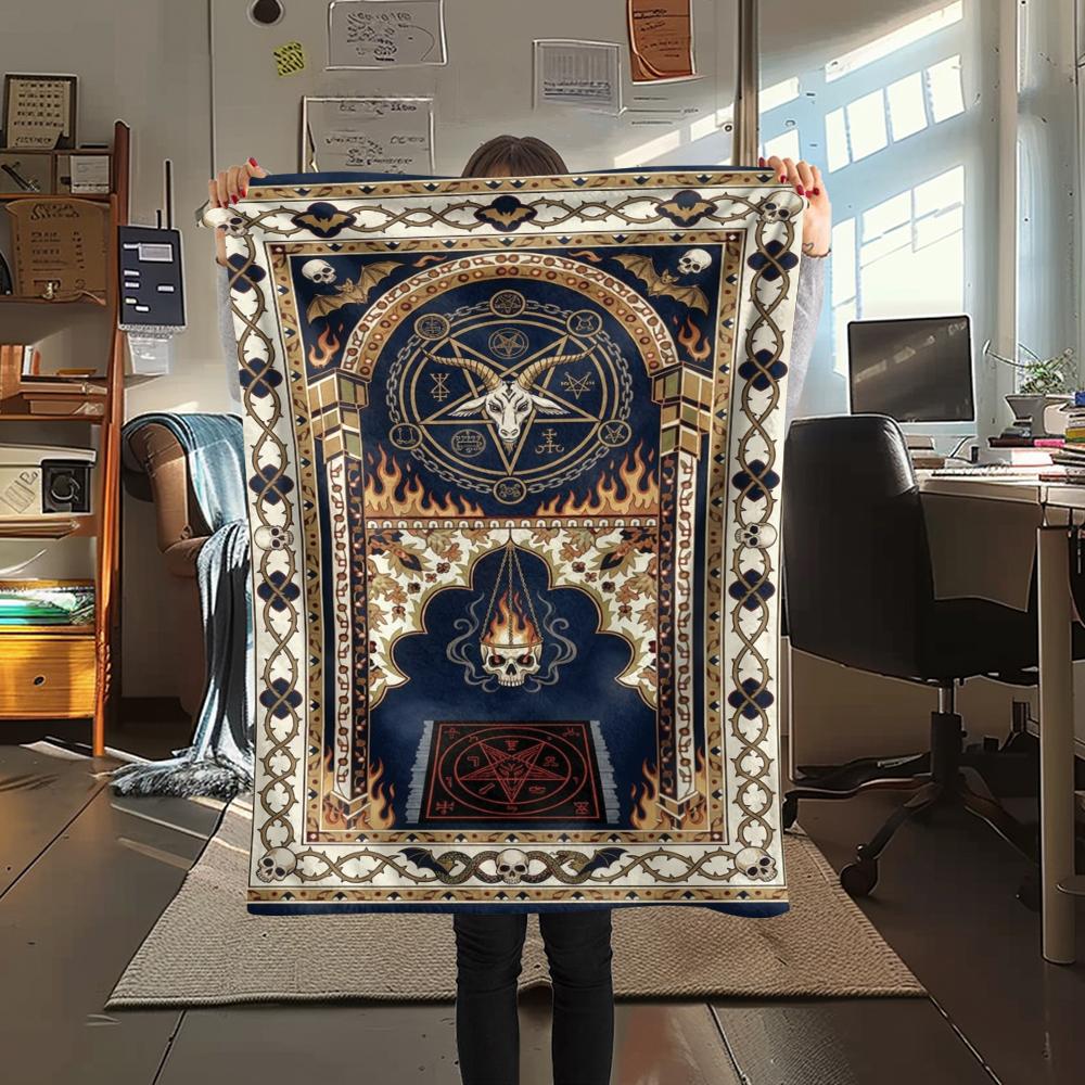 1Pc Satan's Pentagram Print Flannel Blanket, High quality Comfortable for All Seasons, Home Decor, Warmth and Comfort, Perfect for Christmas Gifts138
