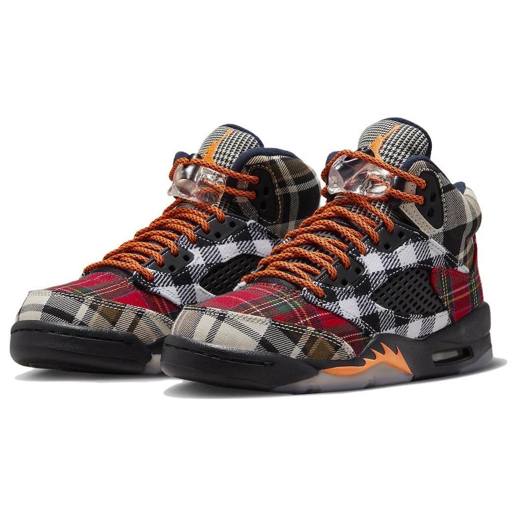 Air Jordan 5 Retro GS Plaid Kids Sneakers Multi-Color Black Total-Orange FD4814-008